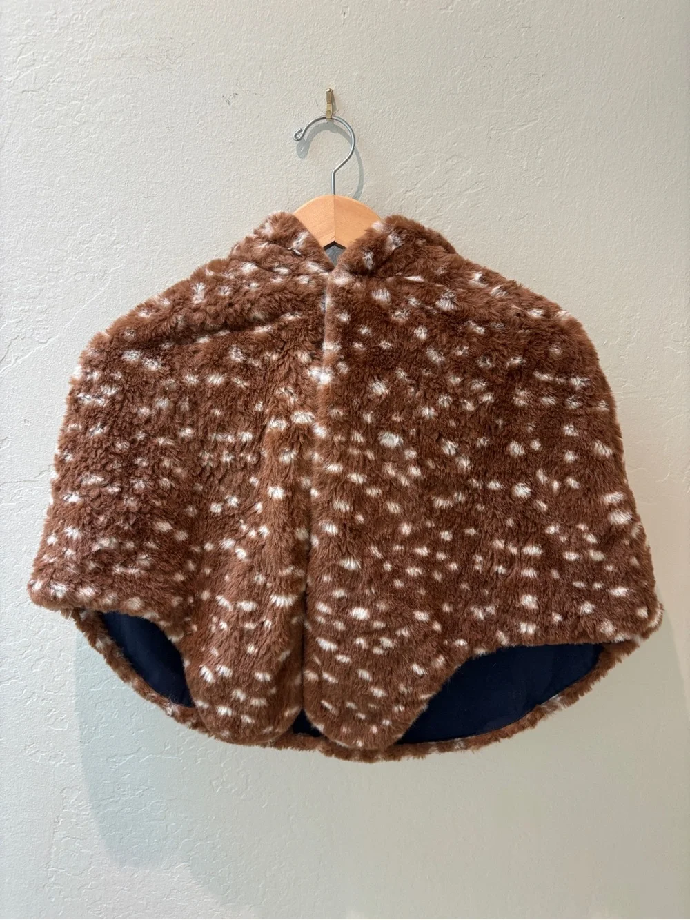 Mini Boden Brown Spotted Deer Hooded Faux Fur Dress Cape